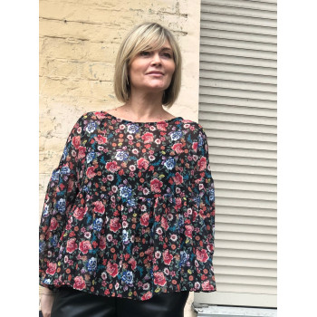 Блуза чорна шифонова квіткова