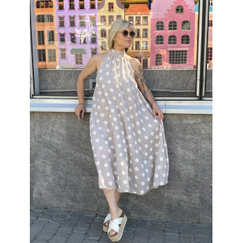 Сукня бежева в горошок