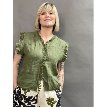 Блуза без рукавів з оборками