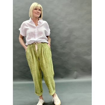 Штани зелені з льону